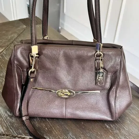 Coach Brown Leather Madison Madeline East/West Satchel Bag - Picture 1 of 8